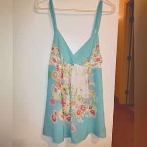 Oscar de la Renta aqua floral babydoll top